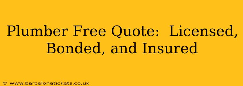 Plumber Free Quote:  Licensed, Bonded, and Insured