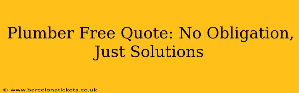 Plumber Free Quote: No Obligation, Just Solutions